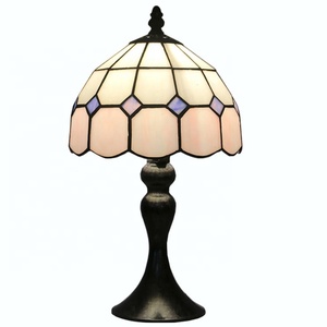 LongHuiJing Stained Glass Lamp Home <b>Table</b> Lamps Tiffany Desk Light Green Blue Plaid Minimalist Living Bedroom 8 Inch Lights - Product Image 4