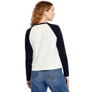 New Arrival Women's <b>Raglan</b> Long Sleeve T Shirt Crew Neck Contrast Sleeve Casual <b>Top</b> Custom Logo OEM Manufacturer Wholesale - Product Image 4