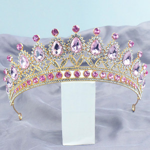 Vente en gros d'accessoires pour cheveux de mariée couronne d'anniversaire baroque colorée couronne de cheveux en strass AB - Product Image 5