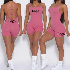 Backless Scrunch 복숭아 엉덩이 댄스 기차 요가 착용 나일론 일반색 운동 체육관 Bodysuit Jumpsuit 여자