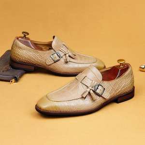 รองเท้าโลฟเฟอร์แบบ Monk Strap หนังแท้ หัวเหลี่ยม แต่งพู่ ระบายอากาศได้ดี เหมาะสำหรับฤดูร้อน รองเท้าผู้ชาย - Product Image 2