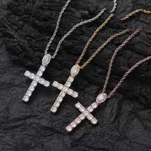 <b>Cross</b> pendant, hip hop jewelry, copper inlaid zircon, large zircon buckle <b>cross</b> pendant <b>chain</b>. - Product Image 1