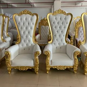 राजा और रानी उच्च वापस सस्ता सोने दूल्हे और दुल्हन के लिए सिंहासन कुर्सियों रॉयल लक्जरी शादी कुर्सी