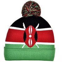 Nouveauté : Bonnet tricoté avec drapeau du Kenya pour femmes et hommes, bonnet à pompon, bonnet d'hiver chaud, doux, extensible, pas cher, vente en gros personnalisée
