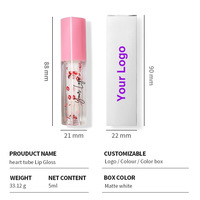Huile à lèvres brillante en tube en forme de cœur pour la Saint-Valentin, vente en gros, marque privée, brillant transparent, huiles à lèvres véganes sans logo
