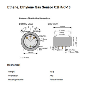 Sensor de Gas Etileno Membrapor C2H4/C-10, 0-10 ppm, Electroquímico, Carcasa Compacta, Medición de Maduración de Frutas - Product Image 3