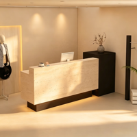 Bureau de réception moderne en MDF avec éclairage LED, forme octogonale, personnalisable pour hôtel, bureau, école, centre commercial, salon de beauté, immeuble de bureaux
