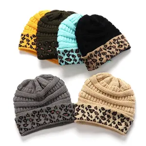 Frauen Winter mode Design Acryl Multifunktions Skully Mädchen Winter mütze warme Strick mütze einfache Leopard Mütze Hüte