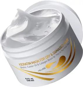 Mascarilla de queratina con vitaminas, acondicionador profundo, proteína de biotina con aceite de ricino, reparación para cabello seco dañado y tratado con color