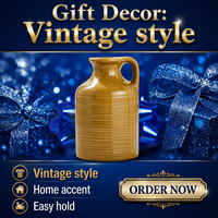 Vase en forme de carafe texturé à nervures rondes avec poignée, récipient à fleurs décoratif rustique pour la décoration de table et de la maison