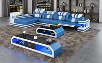 Ensemble de canapés pour salon, meubles en cuir de vache véritable avec LED