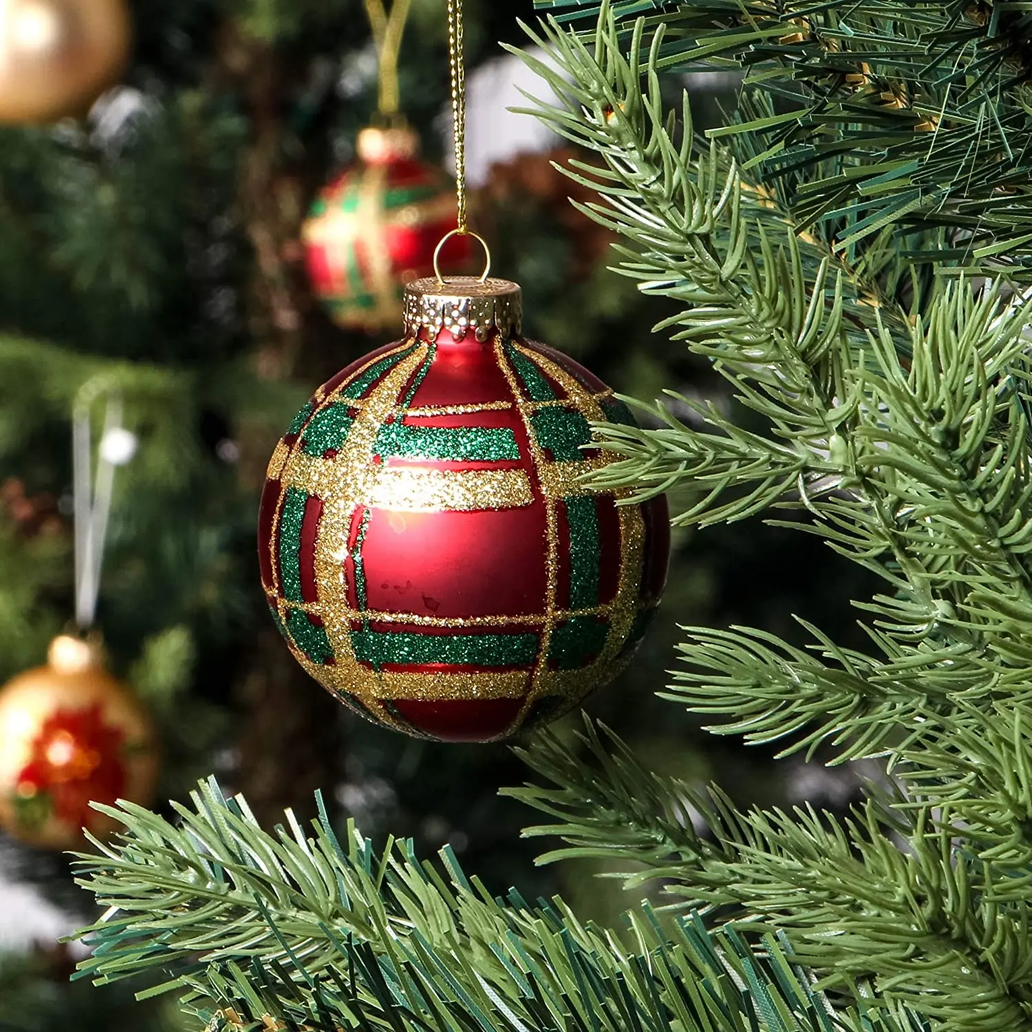 새로운 디자인 크리스마스 트리 장식 유리 공 판매 파티 장식 녹색 빨간 유리 크리스마스 공