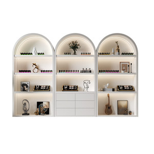 Étagères de présentation arquées modernes, armoire de rangement blanche pour le commerce de détail avec rangement ouvert éclairé pour les magasins de beauté - Product Image 5