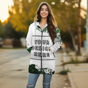 Venta al por mayor de fábrica personalizada gran oferta Sudadera con capucha para <span class=keywords><strong>mujer</strong></span> medio desnudo sudadera impresión bajo demanda señoras medio largo Sudadera con capucha cárdigan - Product Image 3