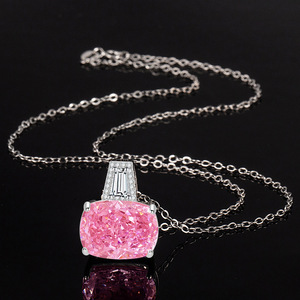 High Quality Custom 12*16mm Pink High Carbon Stone <b>Necklace</b> Bling Sorority Copper Cubic Zirconia Ice Out Jewelry Set - Product Image 4