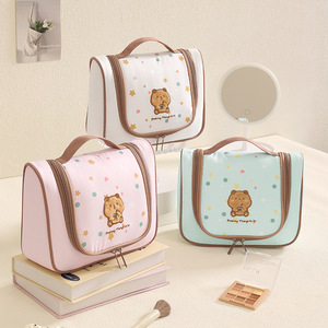 Beilian Hook Toiletry Bag Pink Rectangle Portable Makeup <b>Storage</b> With Hanging Design For Travel - Product Image 2