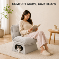 USMILEPET Chaise Partagée Homme-Animal, Lit pour Chat Rembourré Type Grotte, avec Dossier Capitonnée Intégré sous le Siège, pour Mobilier d'Animaux