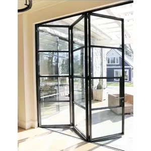 Black wrought iron exterior sliding partition stacking door competitive price glass bi folding patio doors for house