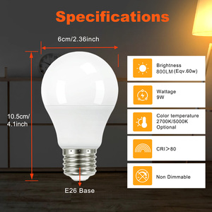หลอดไฟ LED A19 6 แพ็ค 9 วัตต์ ประหยัดพลังงาน เทียบเท่า 60 วัตต์ แสงสีขาวนวล 2700K ขั้ว E26 มาตรฐาน ไม่สามารถหรี่แสงได้ แพ็ค 6 ชิ้น - Product Image 2