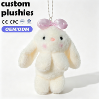 Porte-clés personnalisé OEM en peluche longue, lapin violet avec nœud décoratif, cadeau de vacances pour fille