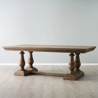 Table à manger longue en bois rustique de style américain avec 4 pieds de piédestal à balustres tournés, meubles de salle à manger