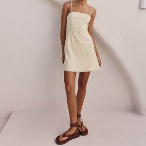 فستان صيفي عصري غير رسمي من الكتان للنساء بدون أكمام قصير بخصر طبيعي منسوج ومطبوع رقميًا - Product Image 5