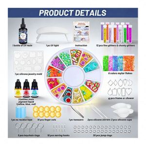 TOYSRUNNER DIY Pendant Jewelry Kit Hard Crystal Clear UV Resin LED <b>Lamp</b> Silicone Molds <b>Glitter</b> Foil Flowers Accessories Gift Set - Product Image 5