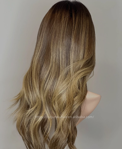 Perruque fine en cheveux naturels russes slaves avec dessus en dentelle, mèches brunes, filet invisible, nœuds simples, pour femmes - Product Image 3