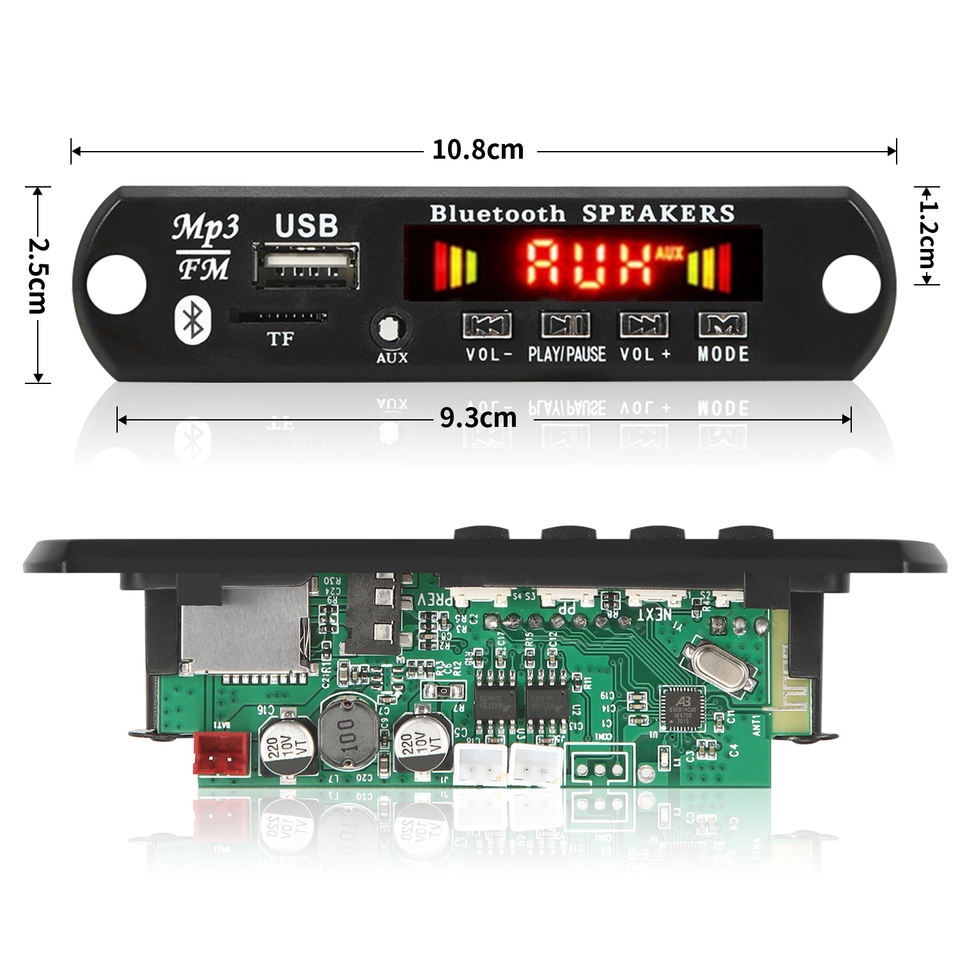 6W Bluetooth MP3 Player Decoder Board with FM Radio, MIC Recording, USB ...