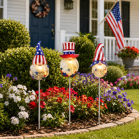 Lampes solaires LED patriotiques pour jardin, gnome drapeau américain, boule craquelée, étanches IP65, pour décoration extérieure, allée, jardin, 6/8/12 pièces