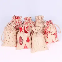 DIY Craft Verpackung Weihnachts schmuck Beutel Bronzing Weihnachten Sac kleinen Geschenk beutel Schöne charmante Leinen Sac kleinen Goodies Tasche
