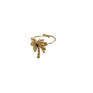 Palm Tree <b>Ring</b> <b>Gold</b> Plated 316L Stainless Steel Adjustable Fashion Jewelry - Product Image 2