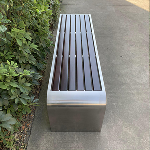Banc de jardin contemporain en acier inoxydable résistant à la corrosion en métal élégant et siège boisé pour les espaces publics et les cafés en plein air - Product Image 4
