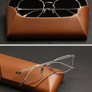 Étui à lunettes rigide vintage personnalisé avec logo, unisexe, en cuir PU marron et noir, boîte de protection pour lunettes de soleil - Product Image 3