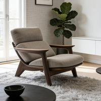 Einzelsofa Designer Massivholzstuhl Wohnzimmer Balkon Freizeitstuhl Hotel Stoff-Lounge-Sessel Relaxsessel