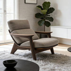Canapé une place, chaise en bois massif design, salon, balcon, chaise de loisirs, <span class=keywords><strong>fauteuil</strong></span> inclinable en tissu <span class=keywords><strong>pour</strong></span> hôtel - Product Image 6