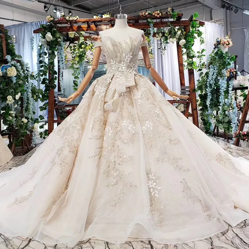 HTL699 Jancember floral dress off shoulder beauty bridal long train plus size wedding dress