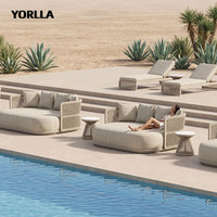 Lit de repos d'extérieur de luxe surdimensionné en corde tressée avec coussin épais, lit double pour piscine avec table d'appoint pour complexe hôtelier