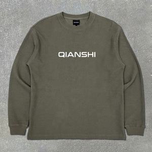 Camiseta de Diseño Exclusivo de Gran Gramaje con Hombros Caídos, Estampada, Cuello Redondo, Estilo Waffle, Oversize, Manga Larga - Fabricante - Product Image 1