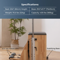 Chaise Wunda de Pilates Professionnelle Multifonctionnelle avec Système à Ressorts Réglable, en Bois et PU, pour Studio de Pilates, Entraînement du Corps et du Core YP52