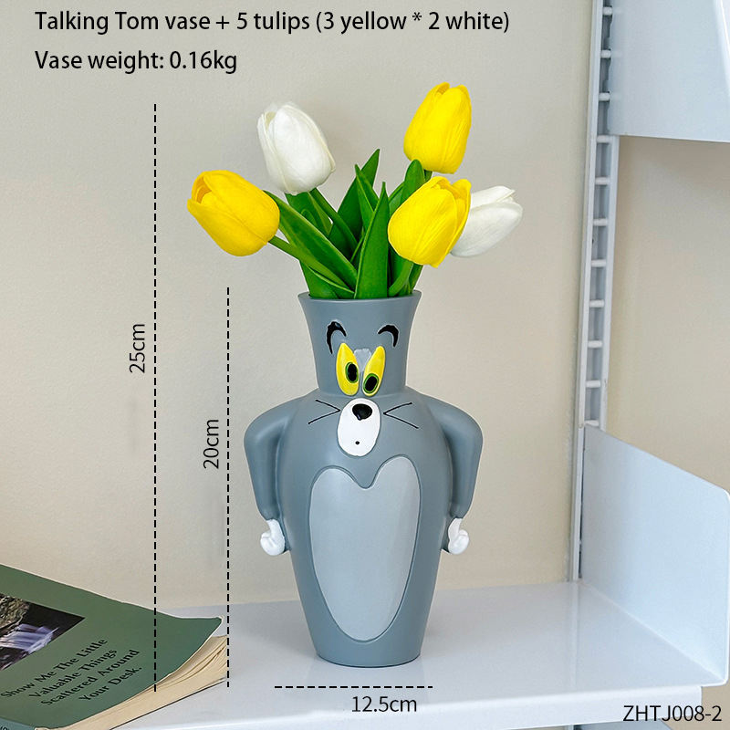 Sky Blue+Five tulips (3 yellow and 2 white)