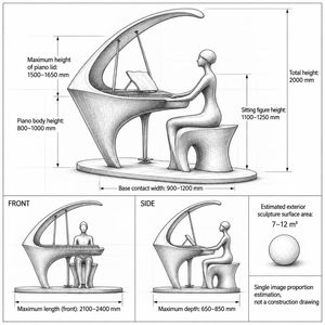 Sculpture géante en acier inoxydable, grande statue abstraite de musicien jouant du piano pour cour, ornement d'art moderne personnalisé - Product Image 4
