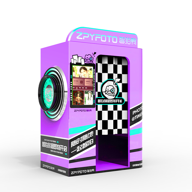 Portable Self Service Metal Photo Booth Vending Machine with Light up Speaker English Support Customizable Options