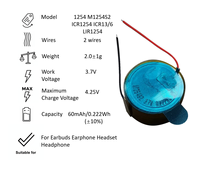 Baterai Lithium Polimer 1254 60mAh 3.7V 1254 2 Kabel M1254S2 ICR1254 ICR13/6 LIR1254 Baterai Pengganti Baterai Isi Ulang