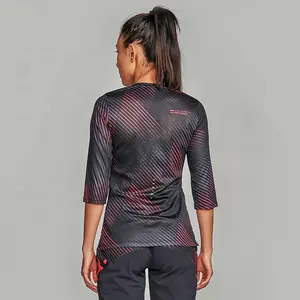 Camiseta de manga corta con impresión por sublimación para mujer, jersey de secado rápido para bicicleta de montaña con logotipo reflectante