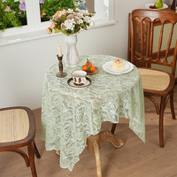 Nappe de table oblongue en dentelle florale vert sauge, style shabby chic, brodée, petite nappe en dentelle vintage pour mariage