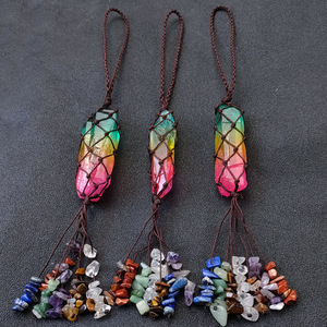 Colgantes de coche de gemas de cristal irregular de siete colores, artesanías tejidas a mano coloridas al por mayor - Product Image 5
