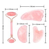 Ensemble de rouleau de massage facial en quartz rose et jade et Gua Sha, anti-rides, amincissant, couleur rose