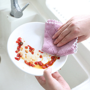 Coral Fleece Double Sided Dishcloth Thickened Microfiber Kitchen Cleaning Cloth Absorbent For Wiping Tables And Dishes - Product Image 4