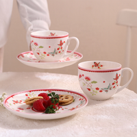 Ensemble de tasses à café en céramique rose de haute qualité avec imprimé floral, pour cadeau/mariage/maison/bureau/fête